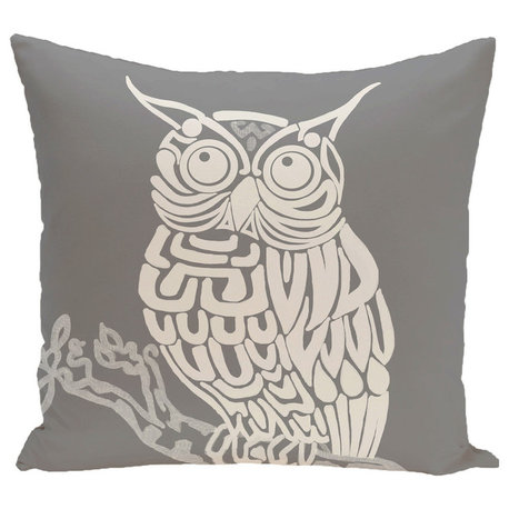 Hootie Animal Print Pillow, Gray, 16"x16"