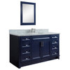61" Single Sink Vanity, Blue Finish And White Carrara Marble