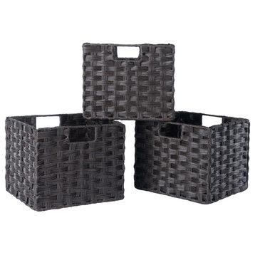 Melanie 3-Pc Foldable Woven Fiber Basket Set, Chocolate