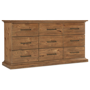 Hooker Furniture 6700-90202-80 Big Sky 74"W 9 Drawer Dresser - Vintage Natural