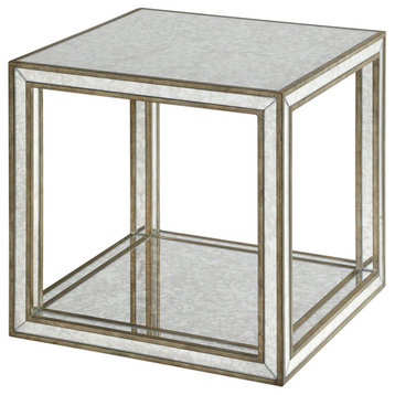 Dazzling Open Cube Mirrored Accent Table, Square Side End Furniture Retro Gold