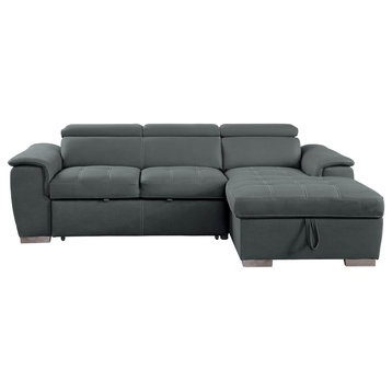 Elenor 2-Piece Set Sectional Sofa With Pull-Out Bed And Storage, Gray