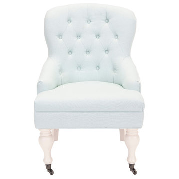 Safavieh Falcon Tufted Arm Chair, Robins Egg Blue, Ivory, Without Nail Head