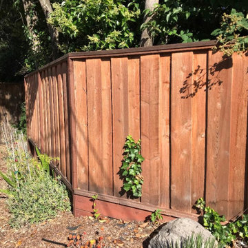 Board on board (overlapping) 1x8 redwood fence with top board