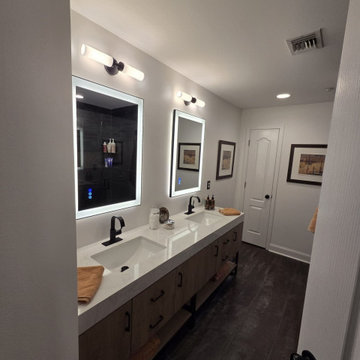 Contemporary Double Vanity with LED Backlit Mirrors – Charlotte, NC Bathroom Rem