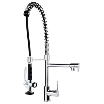 Pull Down Pre-rinse Spring Sprayer Kitchen Sink Faucet with Deck Plate, Chrome
