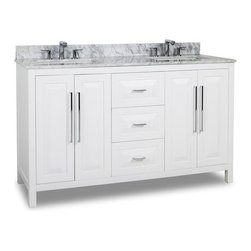 60 inch White Finish Double Bathroom Vanity Carrera Marble Countertop - Bathroom Vanities And Sink Consoles