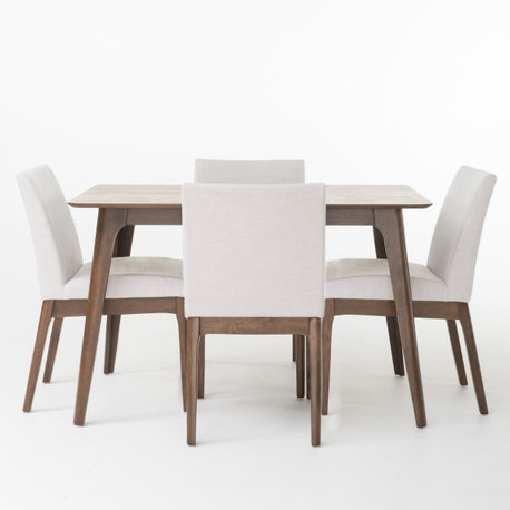 GDF Studio Kwame Mid-Century Modern 5 Piece Dining Set, Light Beige