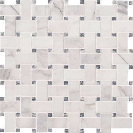 MSI SMOT-CAL-BWH Calacatta Cressa - 12" x 12" Basketweave Mosaic - Cressa