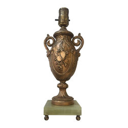 Hollywood Regency Style Goldtone Spelter Urn Table Lamp on Marble Base - Table Lamps