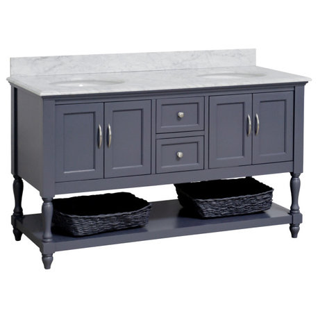 Beverly 60" Bath Vanity, Marine Gray, Carrara Marble, Double Vanity