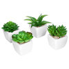 Mini Artificial Succulent Plants in Sleek White Ceramic Pots, Set of 4