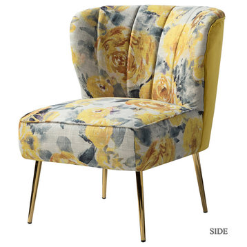 Accent Side Chair With Tufted Back, Yellow