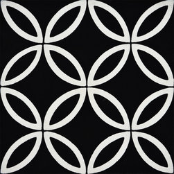 Moroccan Mosaic and Tile House - Amlo Handmade Cement Tile, Black/White, Sample - Wall And Floor Tile