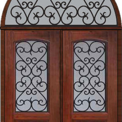 Prehung Transom Double Door 80 Fiberglass Palermo Arch Lite - Front Doors
