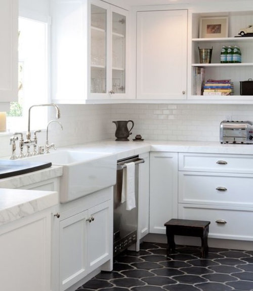 White Hexagon Floor Tile Kitchen