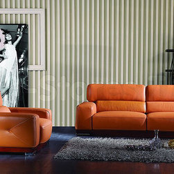 Genuine Italian Leather 2 PC Sofa Set in Orange Finish (Sofa and Chair) - Living Room Furniture Sets