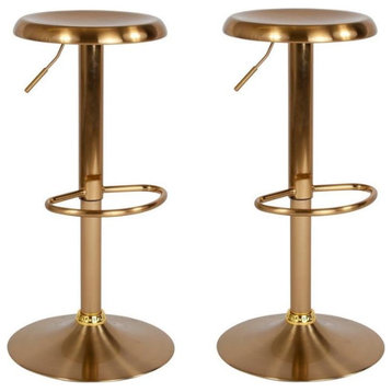 Home Square 2 Piece Backless Madrid Adjustable Swivel Bar Stool Set in Gold