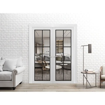 Solid French Double Doors 48 x 80 | Lucia 2366 White Silk Clear Glass
