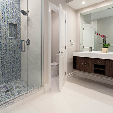 Cobalt Blue Penny Tile Mosaic Accent Wall