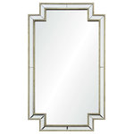 Renwil - Raton Decorative Mirror - A traditional silhouette makes this rectangular wall mirror a decorative accent for the ages. The all-glass mirror design is rich in classical design influences, with a notched profile that rivals early 20th century antiques. The pine wood mirror frame is finished in an antique champagne silver finish thats simply elegant.
