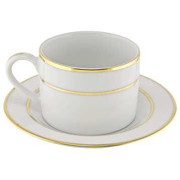 Double Line Can Cup and Saucer, Set of 6, Gold