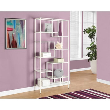 Bookshelf Bookcase Etagere 72"H Office Bedroom Metal White Clear