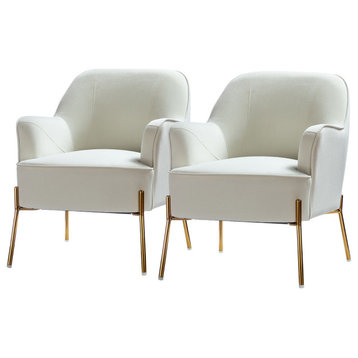 Nora Upholstered Velvet Accent Chair With Golden Base Set of 2, Ivory