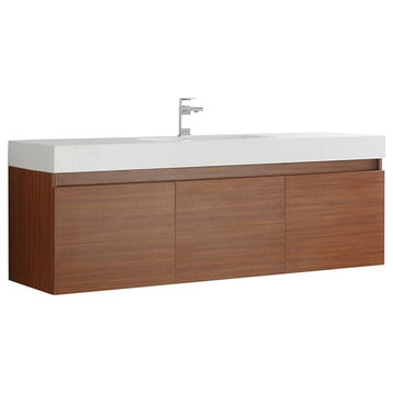 Fresca Mezzo 59" Wall Hung Integrated Sink Modern Wood Bathroom Cabinet in Brown