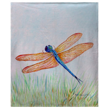 Betsy Drake Amber & Blue Dragonfly Fleece Blanket