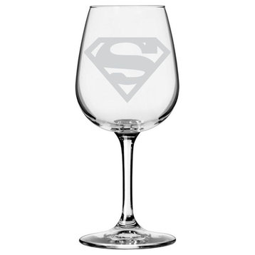 Superman Themed Etched All Purpose 12.75oz. Libbey Wine Glass, Letter S
