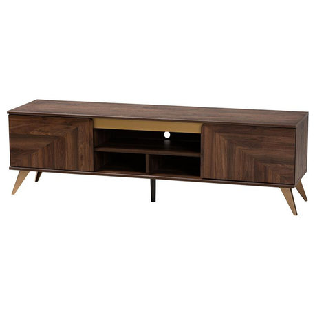 Transitional Walnut Brown Finished Wood 2-Door TV Stand