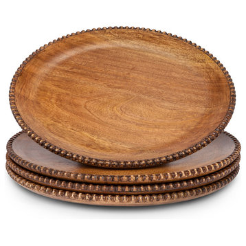 Mango Wood Serveware Collection  Wood Beaded Chargers, Set of 4