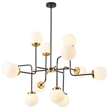 12-Light Modern Ceiling Light Chandelier With Black And Gold Bronze Finish