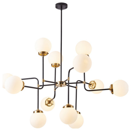 12-Light Modern Ceiling Light Chandelier With Black And Gold Bronze Finish