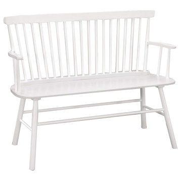Benzara BM215324 Curved Design Spindle Back Bench With Splayed Legs, White