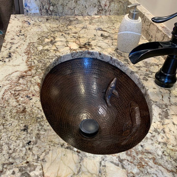 19" Oval Under Counter Hammered Copper Bathroom Sink with Koi Fish Design (LO19F
