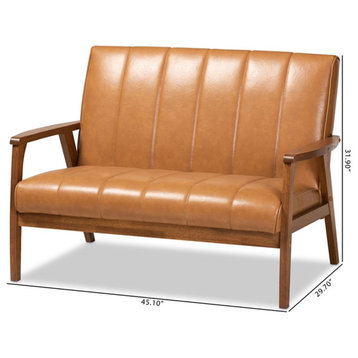 Baxton Studio Leather Upholstered and Brown finished Wood Loveseat