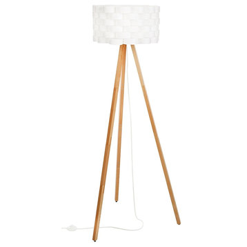 Tripod Floor Lamp Contemporary Design for Modern Living Rooms, LED Natural Wood