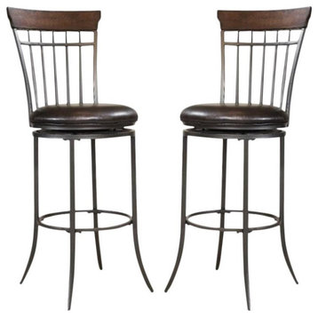 Home Square 30" Spindle Back Swivel Bar Stool in Brown - Set of 2