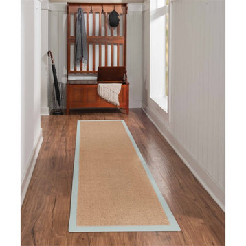 Linon Empire Machine Tufted Wool 2'6"x8' Rug in Cork Brown and Ice Blue