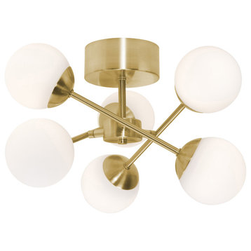 Pearl 5 Light Semi-Flush Mount, Satin Brass