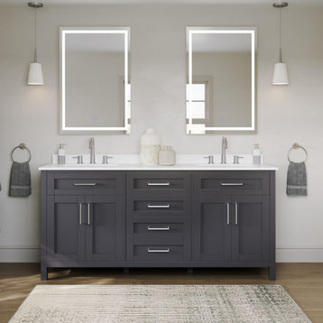 The Oswald Bathroom Vanity, Dark Charcoal, 72", Double Sink, Freestanding