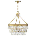 Savoy House - Windham 4-Light Pendant, Warm Brass - The Windham is a glamorous, modern pendant that brings a touch of luxury and elegance to your home. The wide, textured hoop of the frame, downrods, and disc-shaped canopy have a golden and bright, warm brass finish. This circular frame holds three descending tiers of gorgeous clear crystals. The alternating oval and teardrop shapes of the crystals add wonderful texture and sparkle. Four 60W, C-style bulbs within, provide beautiful illumination overall a stunning choice for your glam, contemporary, or transitional decor style. The pendant is 20" wide and 22" high: a perfect fit for your dining area, living room, foyer, great room, bedroom, stairway, kitchen, or family room.