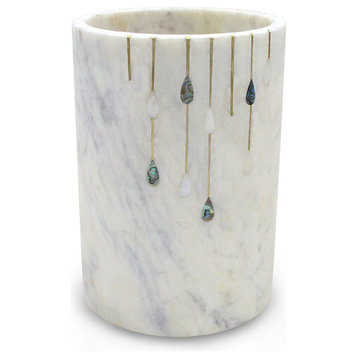 Wine Cooler White Marble With Brass Inlayed, 5x7"