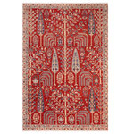 Bareens Designer Rugs - Oriental Ziegler Adele Red Red Hand-Knotted Wool Rug - 6'7'' x 9'8'' - Enhance the ambiance of your home with this magnificent Persian-influenced Turkish hand-knotted rug made by skilled artisans capable of creating the most exceptional vegetable dyes and hand-spun wool. This exquisite handmade rug is a one-of-a-kind Peshawar Kafkaz, otherwise identified as Chobi, Chobi Peshawar, Oushak, or Ziegler rug. These handmade rugs are crafted in Pakistan utilizing superior-quality wool imported from Australia, New Zealand, and Korea in two types of weaves: the Persian weave and the Mori weave. This rug is meticulously crafted by hand using the finest natural vegetable dyes extracted from local plants. The artisans use a blend of hand-spun local and fine merino wool, resulting in a rug with a compelling texture, higher lanolin content, and longer staple. The artisans occasionally incorporate natural or artificial silk into the pile to enhance specific motifs. The finished product is an awe-inspiring execution of flawless design and an understated palette that exudes elegance.