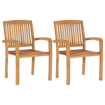 Vidaxl Stacking Garden Dining Chairs 2-Piece Set Solid Teak Wood