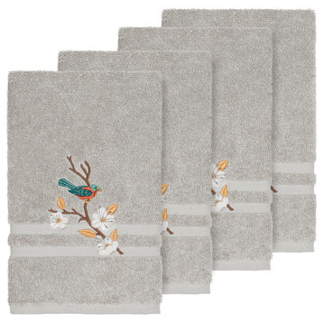 Linum Home Textiles Spring Time Embellished, Light Grey, Hand Towel, 4-Piece Set