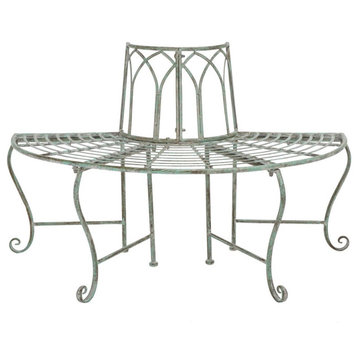 Safavieh Abia Wrought Iron 50" W Outdoor Tree Bench Antique Green