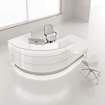 Valde J-Shaped Reception Desk with Countertop, White by MDD Furniture